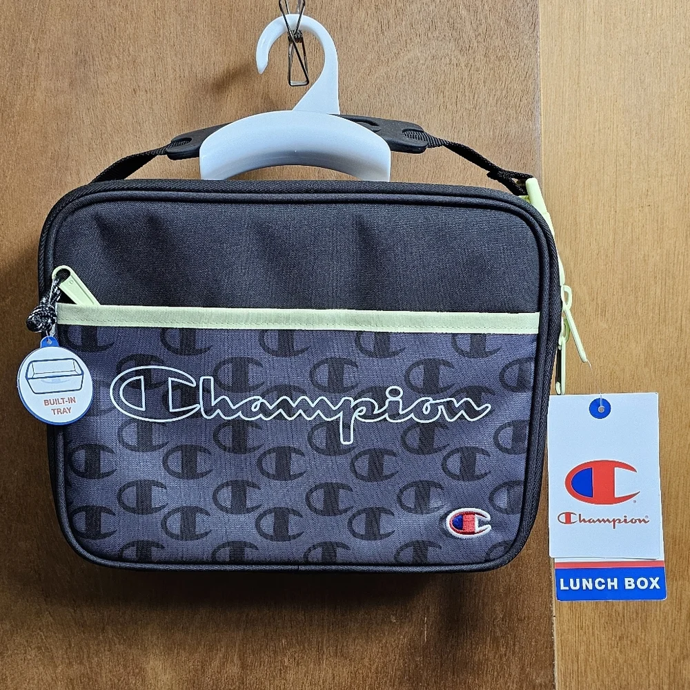 Champion center Insulated Lunch Box Tote Bag tray kit New Gray Black Yellow NWT